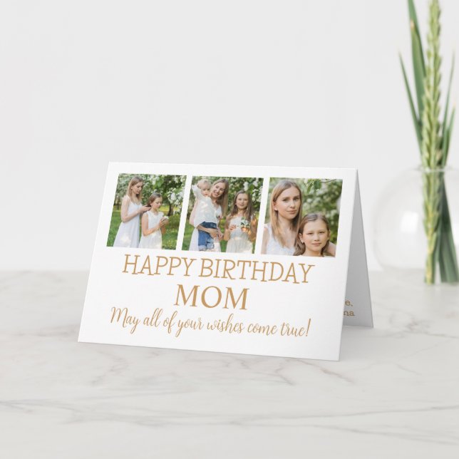 Tarjeta Oro Moderno Y Blanco 3 Fotos Cumpleaños De Mamá (Anverso)