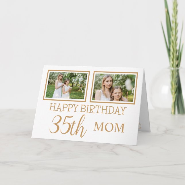 Tarjeta Oro moderno y foto blanca 35 cumpleaños de mamá (Anverso)