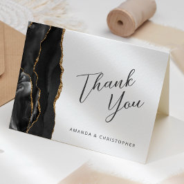 Tarjeta Oro Negro Agradecimiento de Boda en Caligrafía Aga