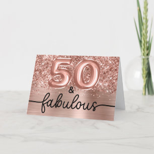 Tarjeta Oro Rosa Brillante Glam 50 y Fabuloso