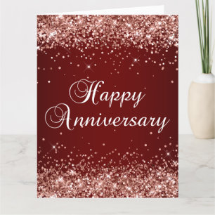 Tarjeta Oro Rosa Brillo Rojo Oscuro Ombre Feliz Aniversari