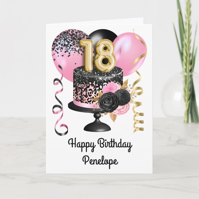 Tarjeta Oro rosado y negro 18º cumpleaños (Anverso)