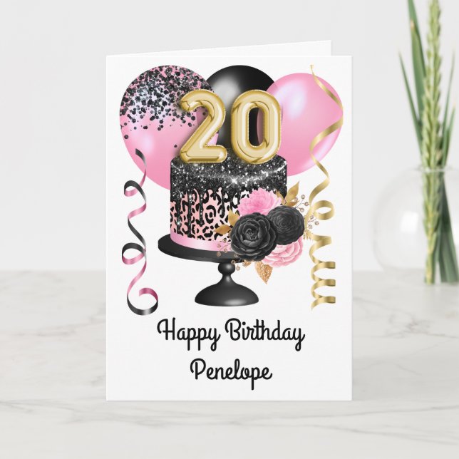 Tarjeta Oro rosado y negro 20 cumpleaños (Anverso)