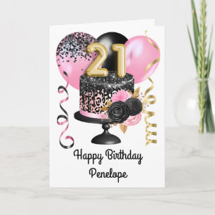 Tarjeta Oro rosado y negro 21 cumpleaños