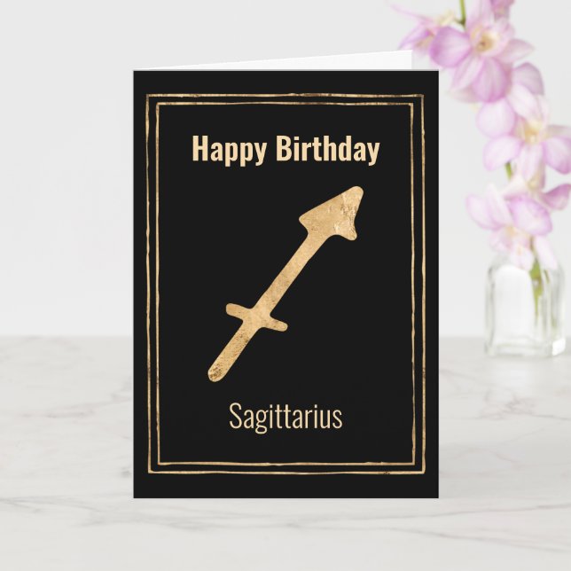 Tarjeta Oro sagitario astrología zodiac Feliz cumpleaños (Orquídea)