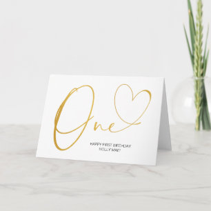 Tarjeta Oro Sencillo Primer Cumpleaños Un Corazón