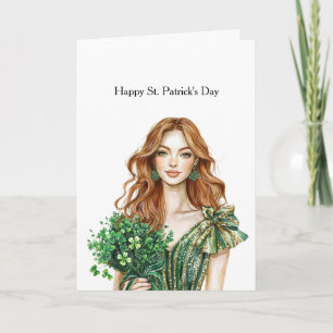 Tarjeta Oro Verde Brillo Trebol Día de San Patricio