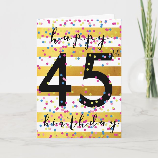 Tarjeta Oro y Confetti 45º cumpleaños (Anverso)
