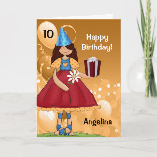 Tarjeta Oro y cumpleaños rojo con la edad para un chica