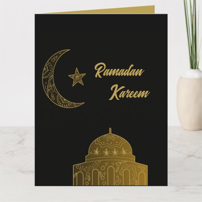Tarjeta Oro y Negro Feliz Ramadan Kareem 2026 (Anverso)