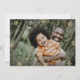 Tarjeta Oro y negro | Snowflakes Merry Photo Navidad Ca