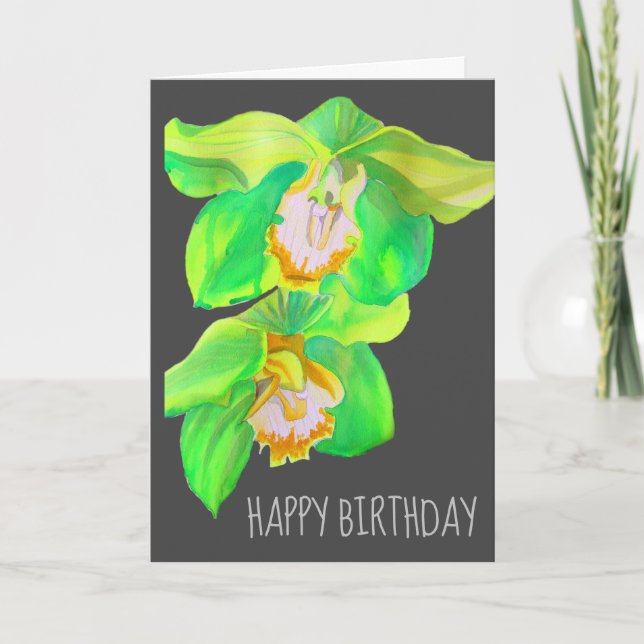 Tarjeta Orquídea acuarela arte pop de cumpleaños (Anverso)