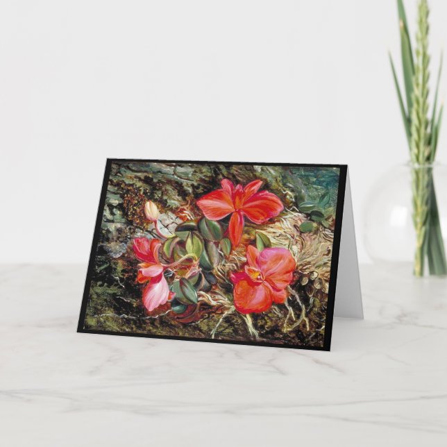 Tarjeta Orquídea brasileña, pintura de Marianne North (Anverso)