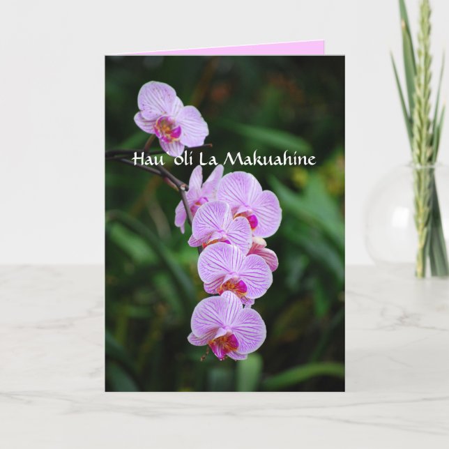Tarjeta Orquídea feliz hawaiana del Phalaenopsis del día (Anverso)