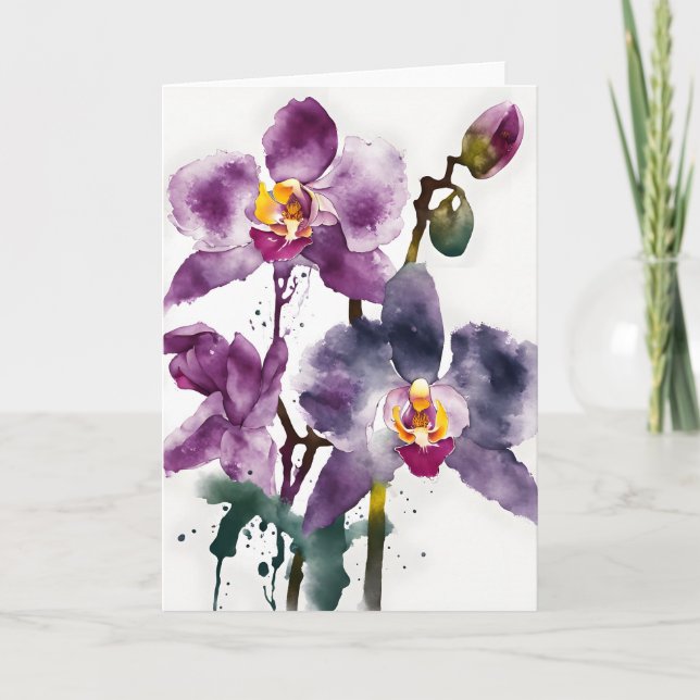 Tarjeta Orquídea - Flores de acuarela (Anverso)