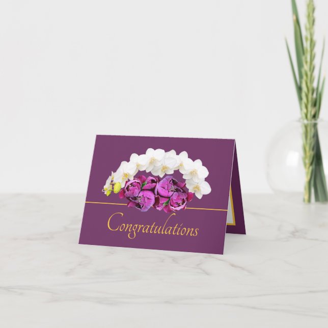 Tarjeta Orquídea Purple Gold y felicitaciones a Peony Bouq (Anverso)