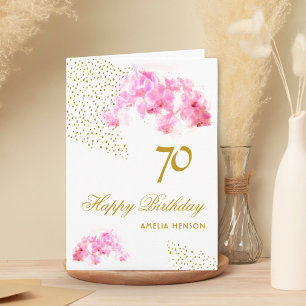 Tarjeta Orquídea Rosa Acuarela Dorada Purpurina 70 cumplea