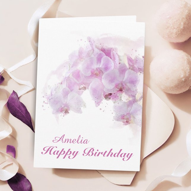 Tarjeta Orquídea Rosa Flor Acuarela Cumpleaños (Subido por el creador)