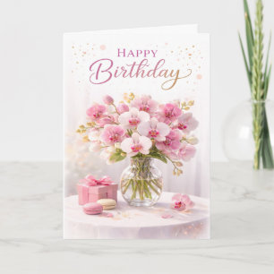 Tarjeta Orquídea Rosa Floral Elegante Cumpleaños