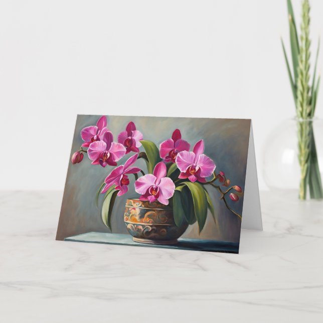 Tarjeta Orquídea rosa florecida planta de flores  (Anverso)