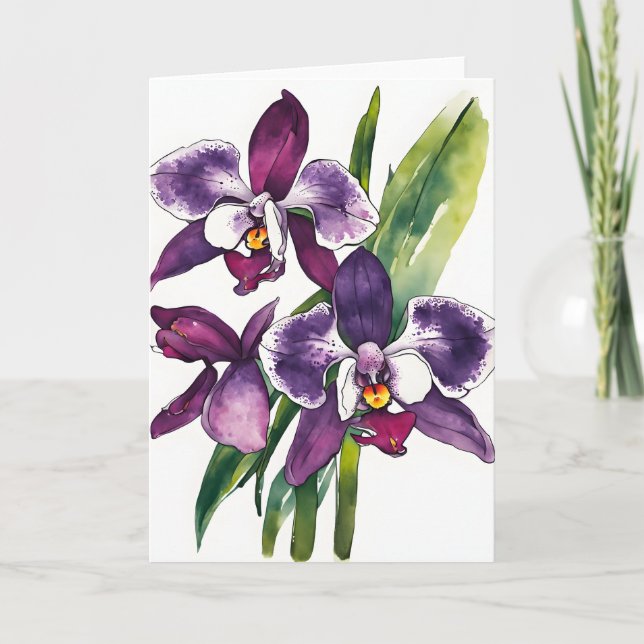 Tarjeta Orquídea Zygopetalum - Flores acuarela (Anverso)