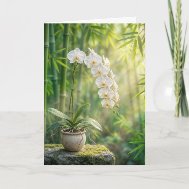 Tarjeta Orquídeas blancas de simpatía y bambú (Anverso)
