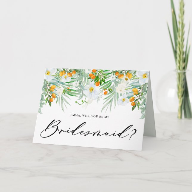 Tarjeta Orquídeas Blancas Y Kumquats Serás Mi Novia (Anverso)