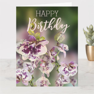Tarjeta Orquídeas Cumpleaños Feliz Floral Tropical Oro Rea