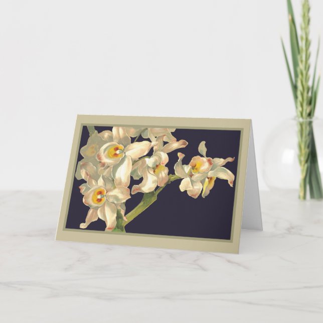Tarjeta Orquídeas del blanco del feliz cumpleaños (Anverso)