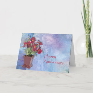 Tarjeta Orquídeas y aniversario de la acuarela