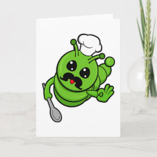 Tarjeta oruga como cocinero con cuchara