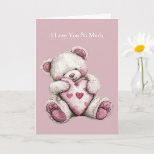 Tarjeta Os amo mucho oso de peluche de corazones