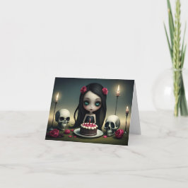 Tarjeta Oscuro romántico lindo gótico chica con torta de c