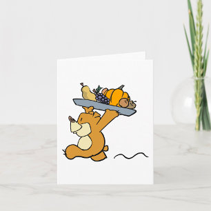 Tarjeta Osito Adorable Llevando una Bandeja Festiva de Cos