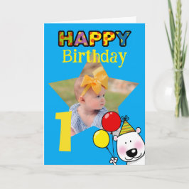 Tarjeta Osito con globos para foto de cumpleaños 1º adorab