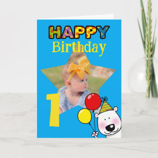 Tarjeta Osito con globos para foto de cumpleaños 1º adorab