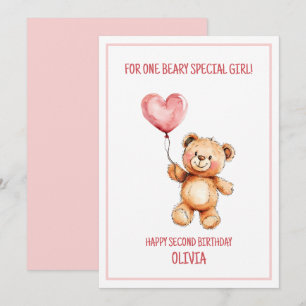 Tarjeta Osito de peluche con globo rosa feliz cumpleaños 2