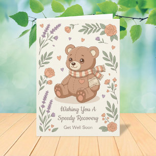 Tarjeta Osito de peluche encantador, arreglo floral de rec