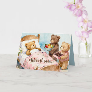 Tarjeta Osito de peluche enfermo en casa con amigos 5