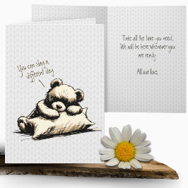 Tarjeta Osito de peluche lindo almohada sanando la tristez