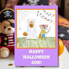 Tarjeta Ositos de peluche adorables acuarela Feliz Hallowe