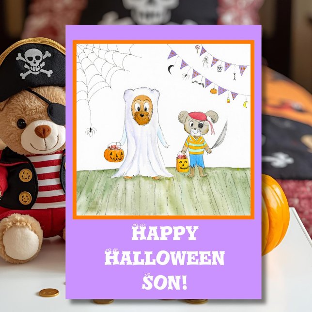 Tarjeta Ositos de peluche adorables acuarela Feliz Hallowe (Subido por el creador)