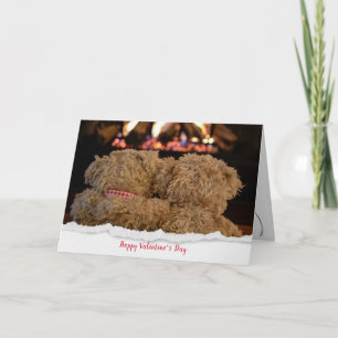 Tarjeta Ositos de peluche de San Valentín por chimenea