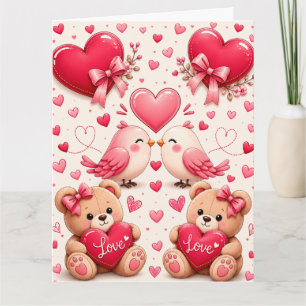 Tarjeta Ositos de peluche pájaros de amor de San Valentín 