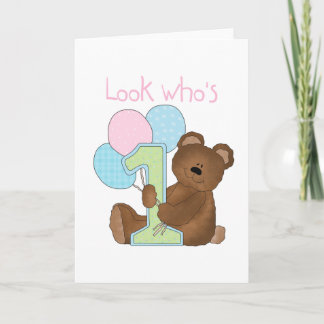 Tarjeta Oso 1er cumpleaños camisetas y regalos rosas
