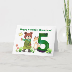 Tarjeta Oso acuarela de cumpleaños 5 y Fox