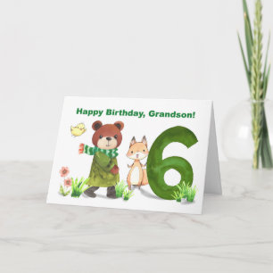 Tarjeta Oso acuarela de cumpleaños 6 y Fox