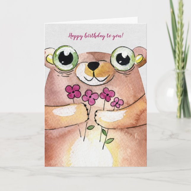 Tarjeta oso acuarela de cumpleaños con ramo (Anverso)