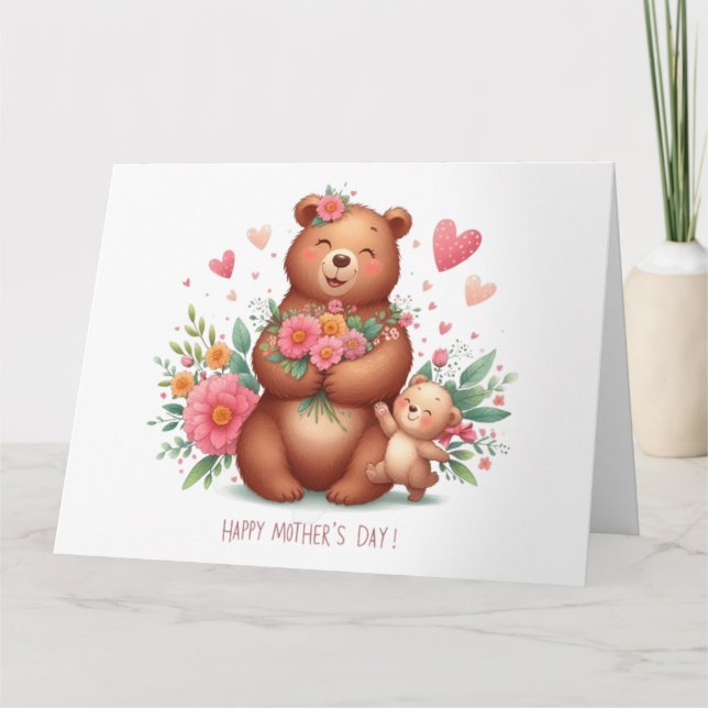 Tarjeta Oso adorable de mamá con cachorro (Anverso)