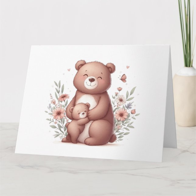 Tarjeta Oso adorable de mamá con cachorro (Anverso)
